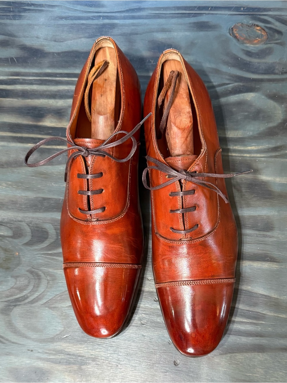 Santoni Italy Salem Brown Leather Cap Toe Oxfords Mens 10.5 EE